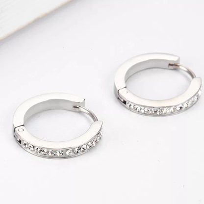 STEEL HOOP EARRINGS WITH CRYSTAL