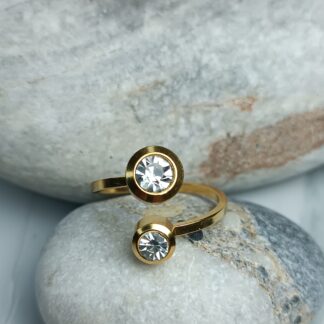 Rosette steel ring with zircon in gold adjustable (CODE: 00009)