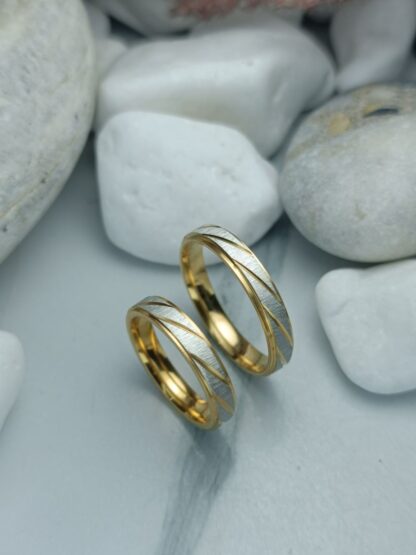 Pair of Matt steel wedding rings with sagre finish and polished edges (CODE: 0125)