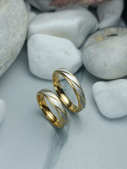 Pair of Matt steel wedding rings with sagre finish and polished edges (CODE: 0125)