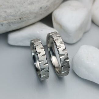 Pair of wedding rings with textured finish, silver (CODE:0102)