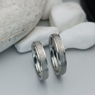 Pair of wedding rings with carved matte surfaces of steel 6 mm (CODE: 0109)