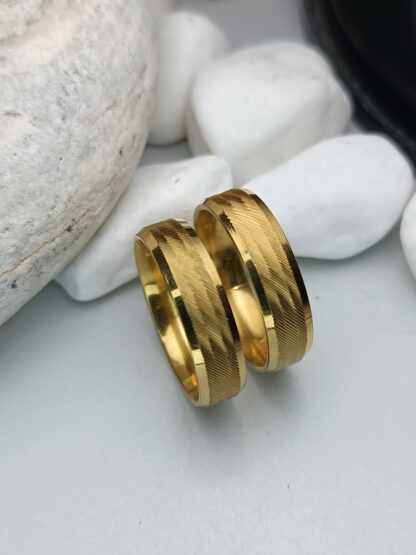 Pair of wedding rings with carved matte surfaces of steel 6 mm (CODE: 0109)