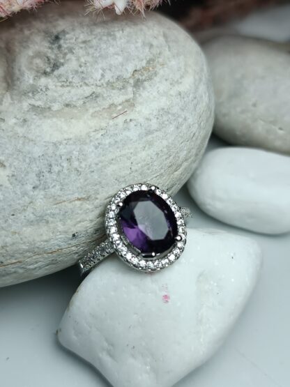 Silver 925 purple rosette ring with zircons (CODE:001288)