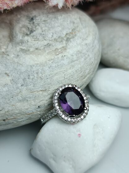 Silver 925 purple rosette ring with zircons (CODE:001288)