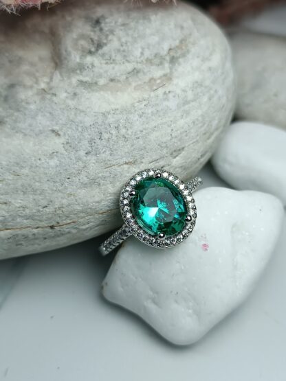 Silver 925 ring turquoise rosette with zircon (CODE: 0052211)