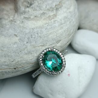 Silver 925 ring turquoise rosette with zircon (CODE: 0052211)