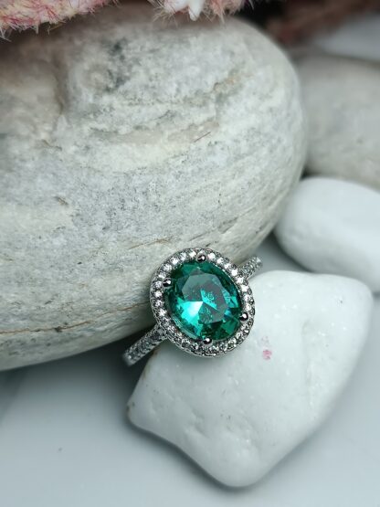 Silver 925 ring turquoise rosette with zircon (CODE: 0052211)