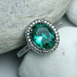 Silver 925 ring turquoise rosette with zircon (CODE: 0052211)