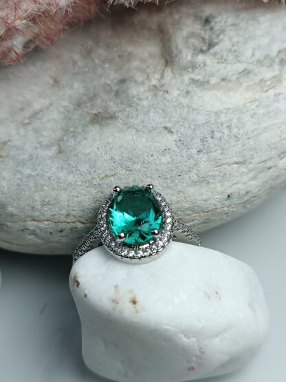 Silver 925 ring turquoise rosette with zircon (CODE: 0052211)