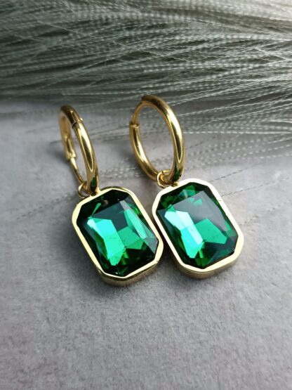 Hanging earrings, emerald (CODE:8516)