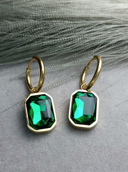 Hanging earrings, emerald (CODE:8516)