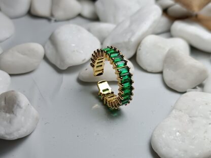 STEEL RING WITH GREEN STONE (CODE: 001251)