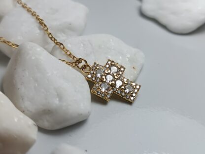 GOLD-PLATED STEEL CROSS WITH WHITE ZIRCONIA WITH CHAIN AND CHAIN OF INCREASE (CODE: 78585)