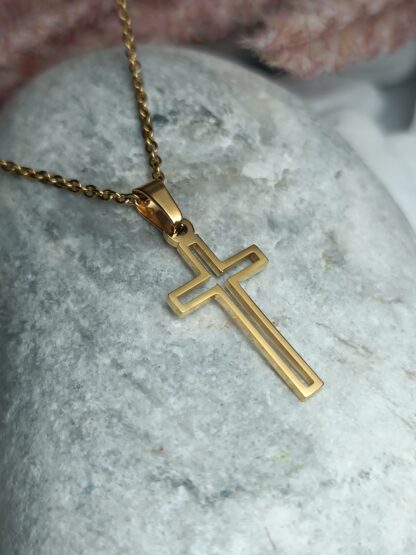 STEEL CROSS IN GOLD (CODE: 9785)