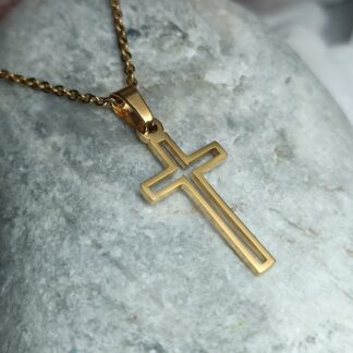 STEEL CROSS IN YELLOW GOLD (CODE:2233)