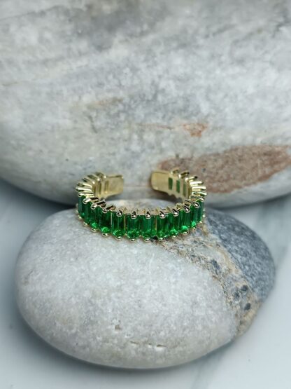 Ring series of steel with green zircon (CODE: 001251)