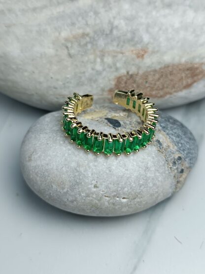 Ring series of steel with green zircon (CODE: 001251)