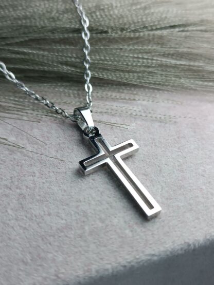 Silver-plated steel cross (CODE:77558)