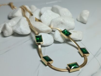 Steel necklace with green stones (CODE: 7962)