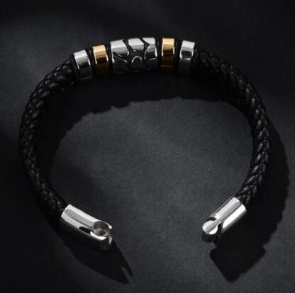 Classic Leather Braided Magnetic Bracelet With Metal (CODE:040)