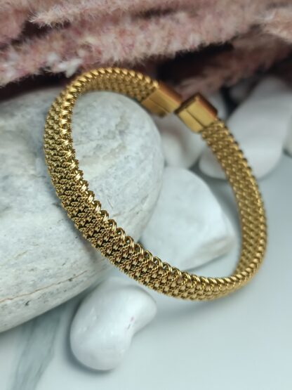 Steel bracelet, fixed bar opening, in yellow gold (CODE: 127)