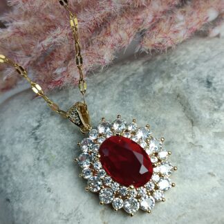 Rosette necklace with green zircon (CODE:059)