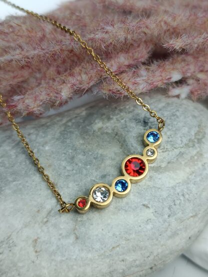 Gold stainless steel necklace with colorful crystals (CODE:0067)