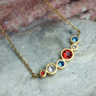 Gold stainless steel necklace with colorful crystals (CODE:0067)