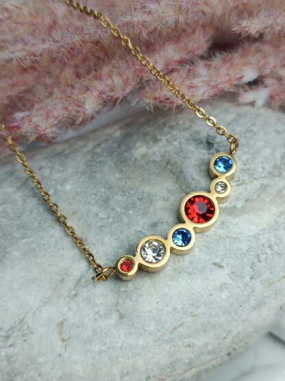 Gold stainless steel necklace with colorful crystals (CODE:0067)