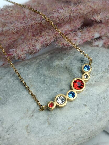 Gold stainless steel necklace with colorful crystals (CODE:0067)