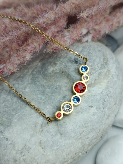 Gold stainless steel necklace with colorful crystals (CODE:0067)