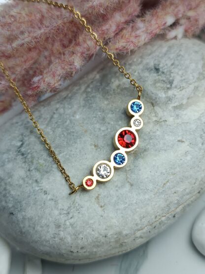 Gold stainless steel necklace with colorful crystals (CODE:0067)