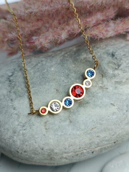 Gold stainless steel necklace with colorful crystals (CODE:0067)