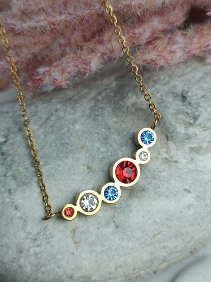 Gold stainless steel necklace with colorful crystals (CODE:0067)