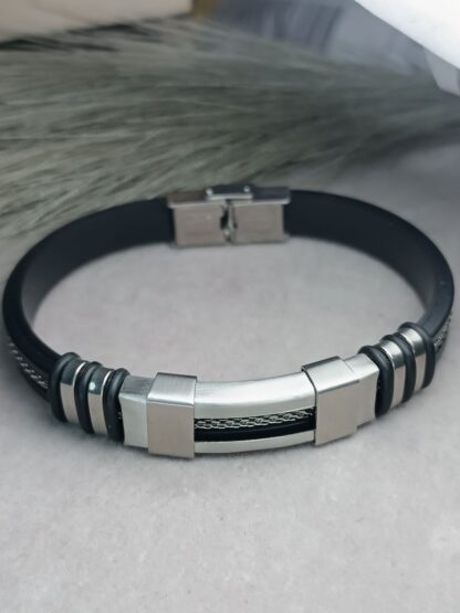 Men's Steel Bracelet with Rubber (CODE:048)