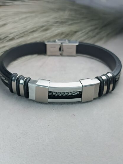 Men's Steel Bracelet with Rubber (CODE:048)