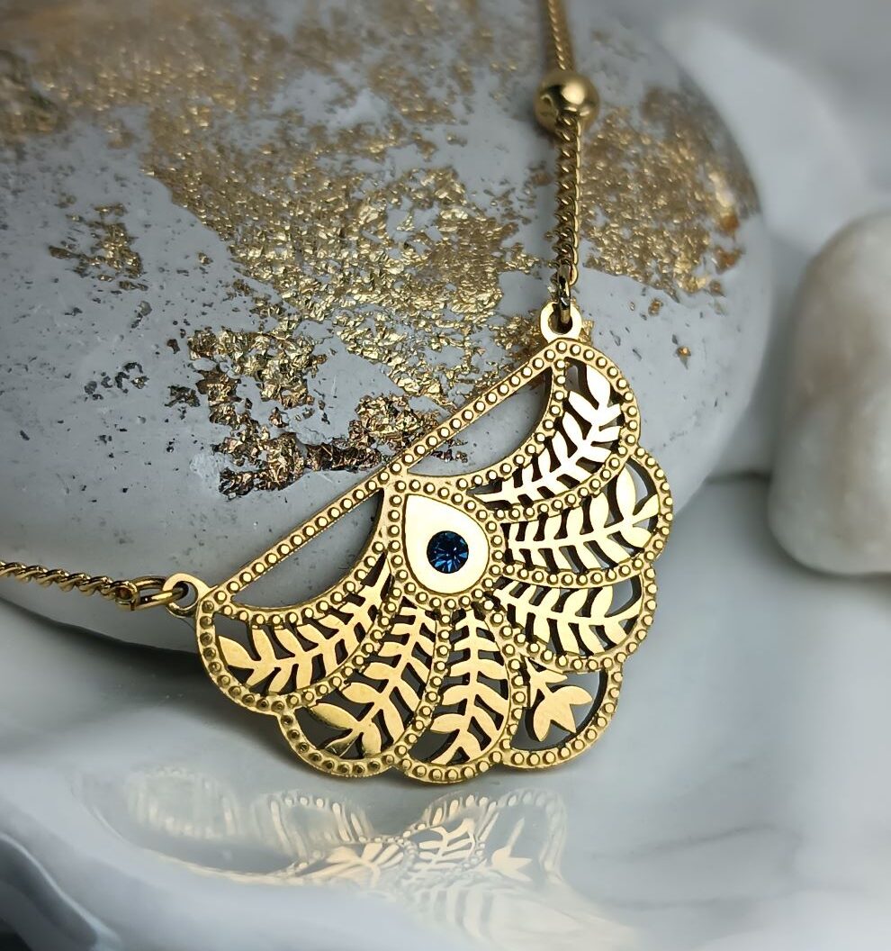 Κολιέ με Φύλλα και Μπλε Ζιργκόν – Χρυσό Ατσάλι | Kosmimatomania.gr(ΚΩΔ:0079) Κολιέ με Φύλλα και Μπλε Ζιργκόν – Χρυσό Ατσάλι | Kosmimatomania.gr(ΚΩΔ:0079)