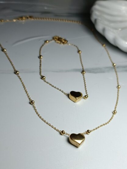 Steel heart necklace with bracelet set