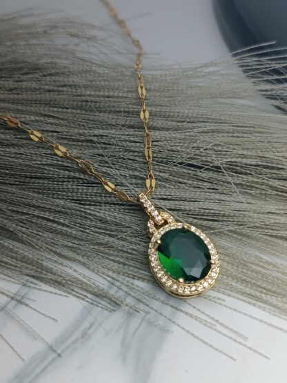 Steel necklace green stone (CODE:0073)
