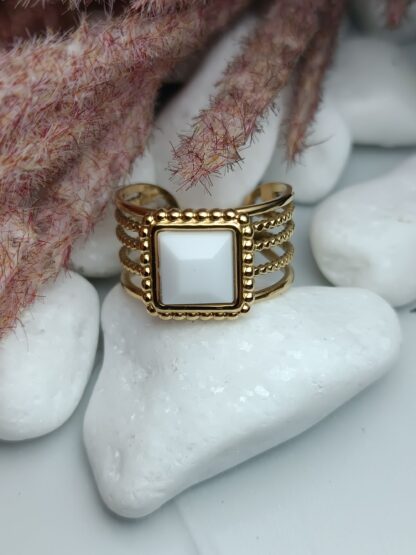 Steel ring with white enamel (CODE:0074)