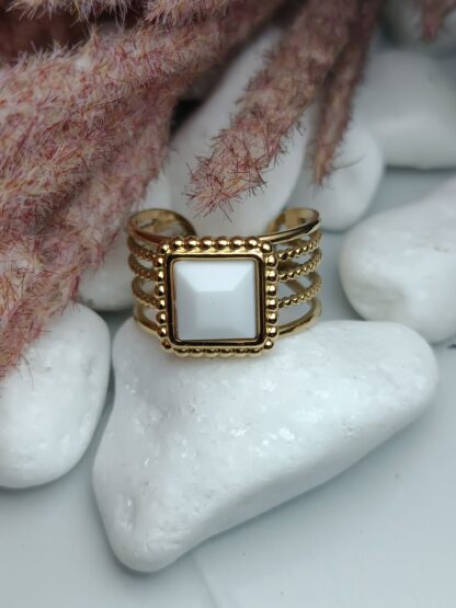 Steel ring with white enamel (CODE:0074)