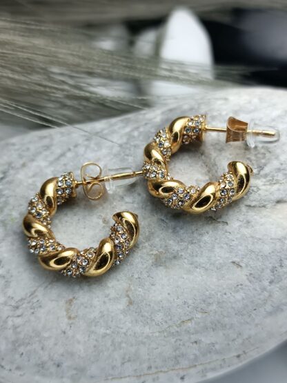 Hoop Earrings With Zircon Gold Steel (CODE:0298)