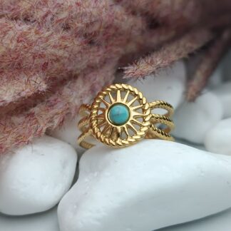 Steel ring with blue stones (CODE: 152145)