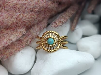 Ατσάλινο δαχτυλίδι με γαλάζια πετρά(ΚΩΔ:152145)