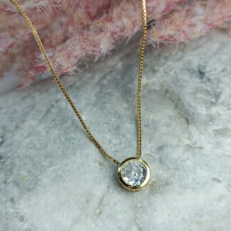 Silver gold plated necklace with round zircon. (CODE:000114)