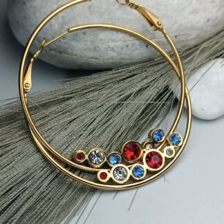 Hoop earrings, colorful crystals (CODE:00071)