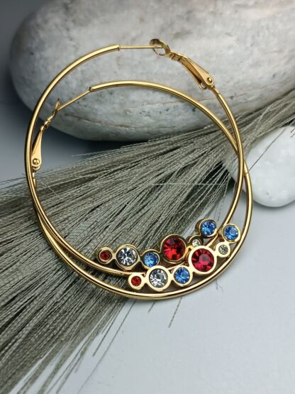 Hoop earrings, colorful crystals (CODE:00071)