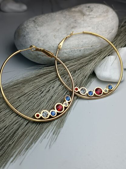 Hoop earrings, colorful crystals (CODE:00071)