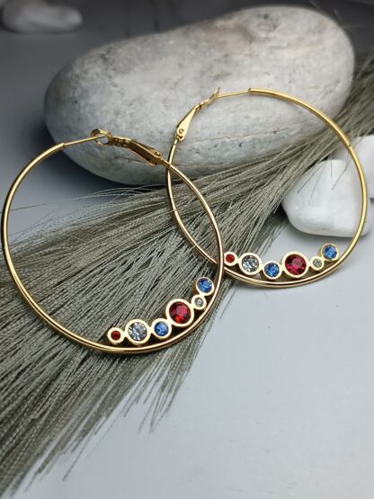 Hoop earrings, colorful crystals (CODE:00071)